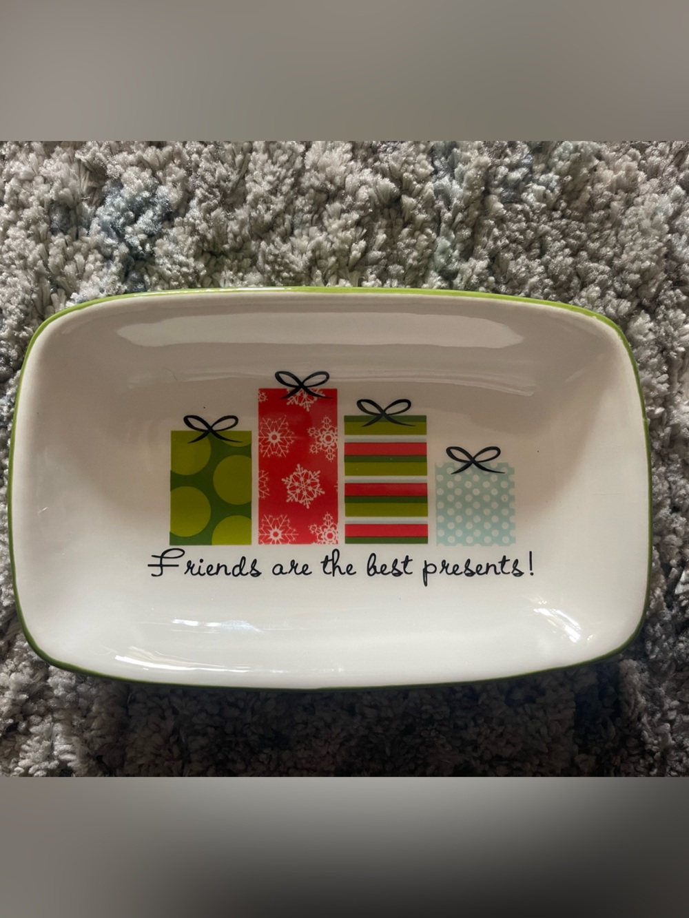 Ceramic Trinket Dish with Gift Box Design - Green, Red, Aqua